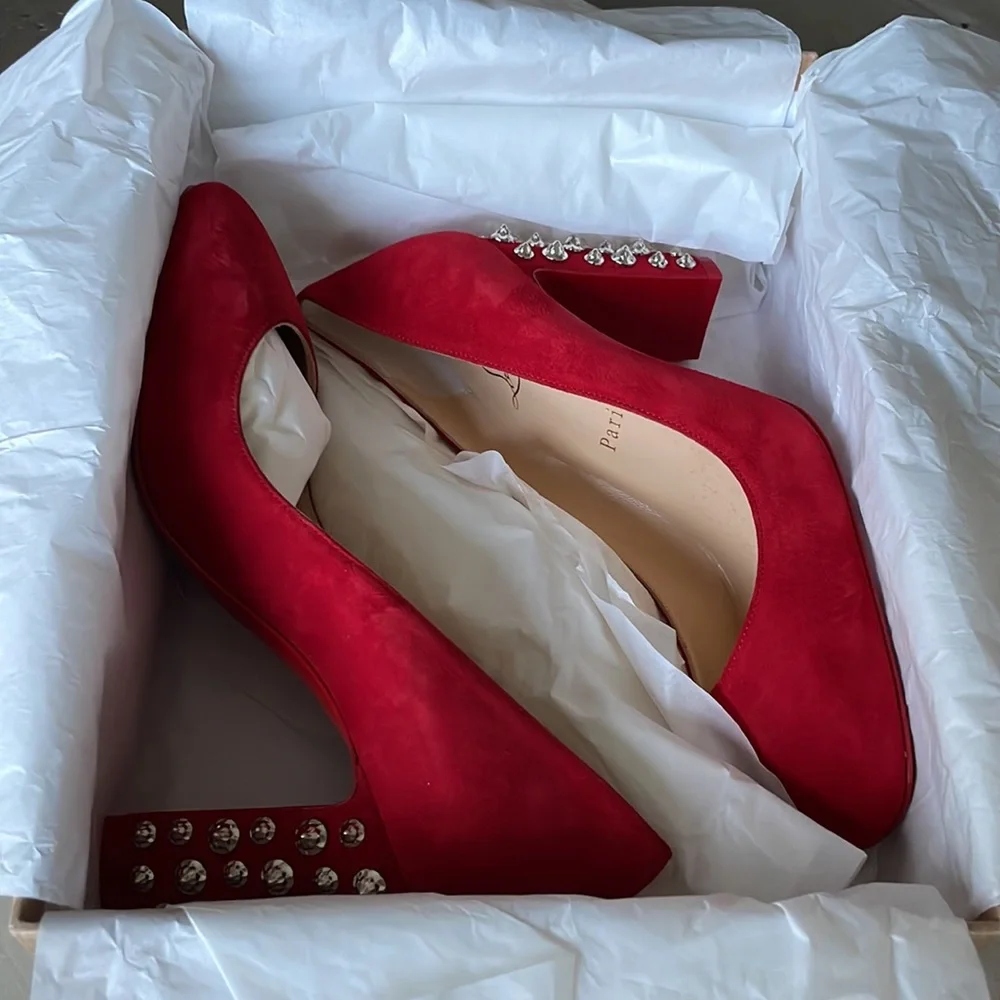 Christian louboutin Donna stud spikes loubi red silver pump 85mm sz 37